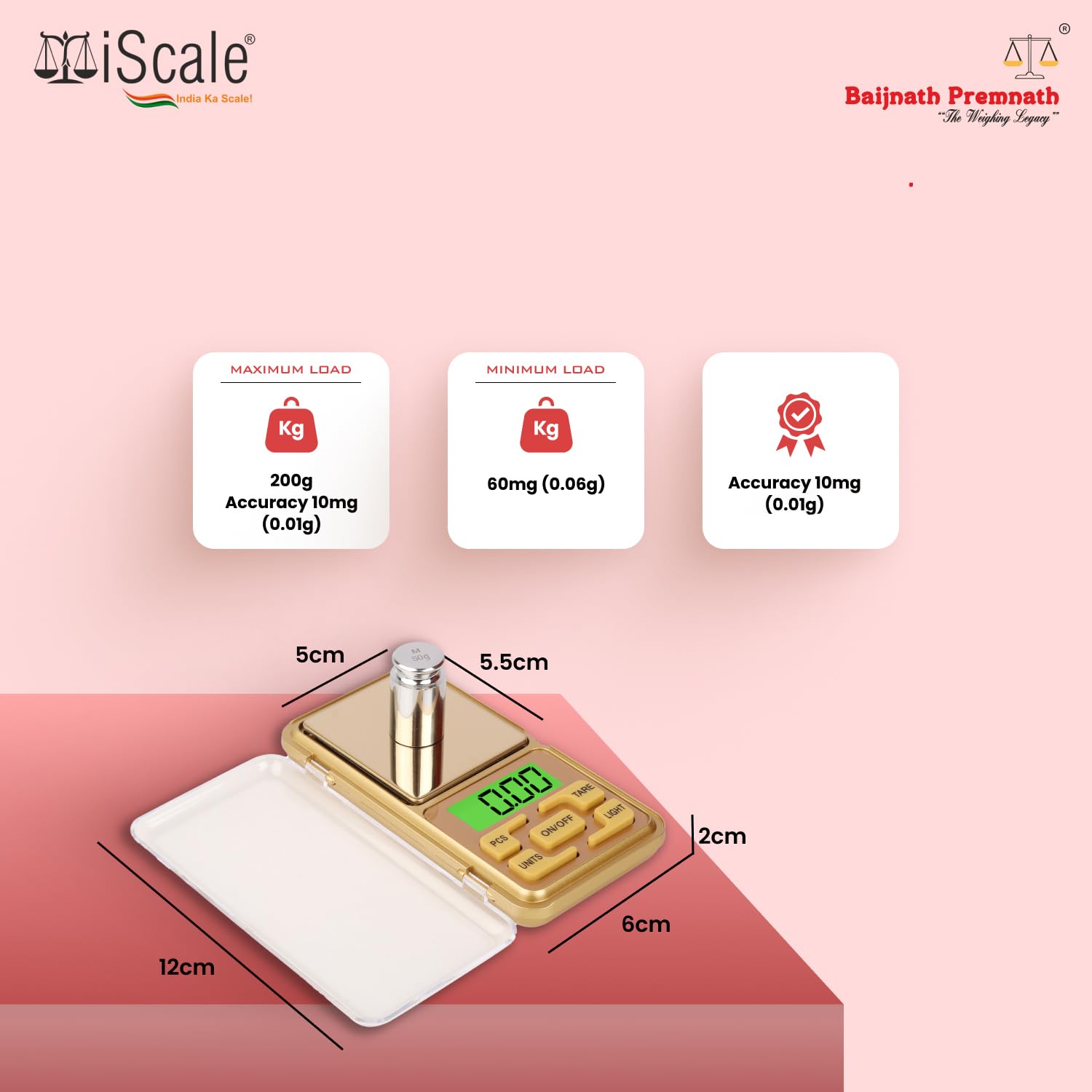 Baijnath Premnath Iscale Kes Pocket Scale - 200G X 0.01G Precision, Ideal For Jewelry & Chemical Weighing, Home & Goldsmith Use